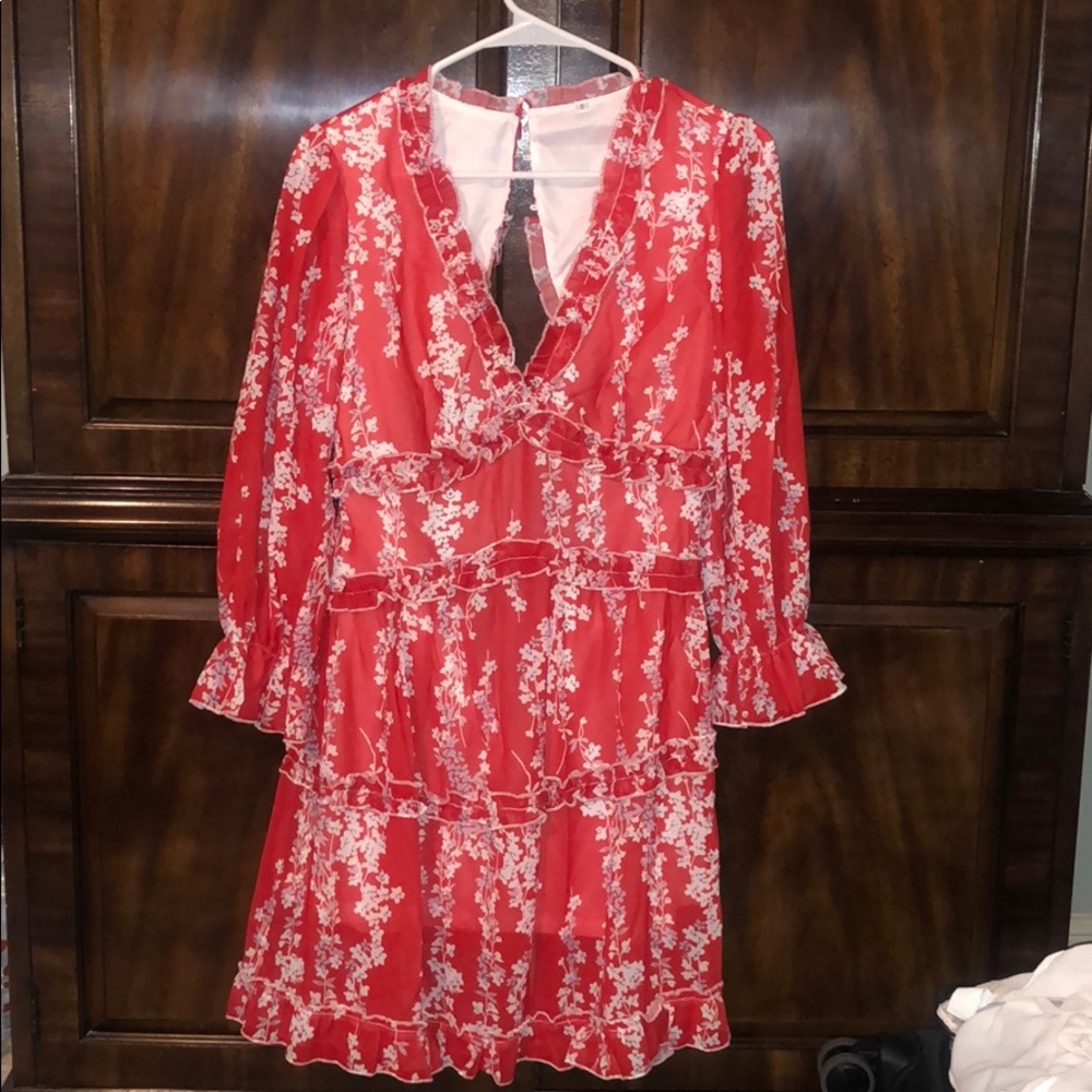 Red Bell Sleeve backless ruffled Dress